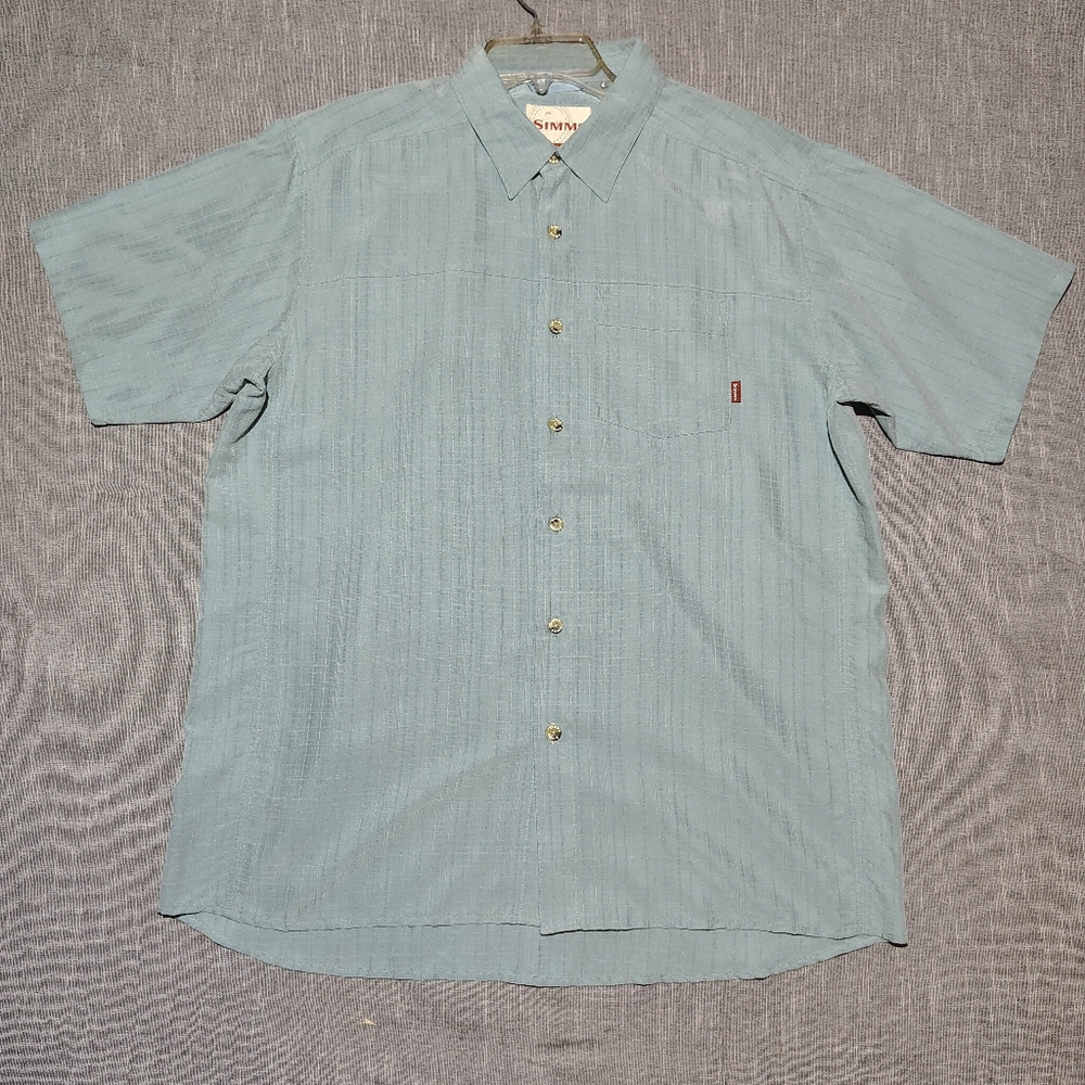 Simms Shirt Size Large Blue Long Haul Short Sleeve Button‎ Down Casual Fishing